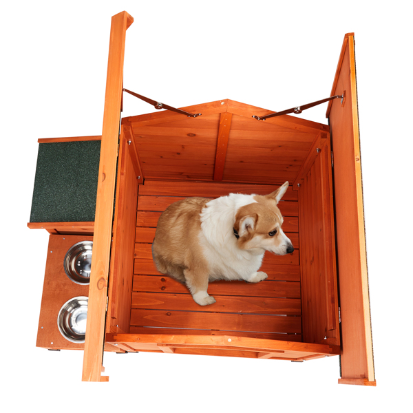  88*106*77cm Wooden Feral  Dog House for Outdoor and Indoor, Pet House with  Food Bowl& Food Storage Bucket