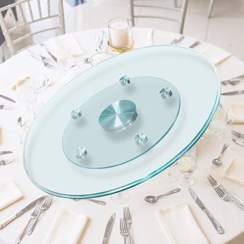 31.5\\" Glass Lazy Susan for Dining Table with 6 Rotating Wheels Table Top Centerpiece Kitchen Turntable Large Round Silent & Smooth Spin