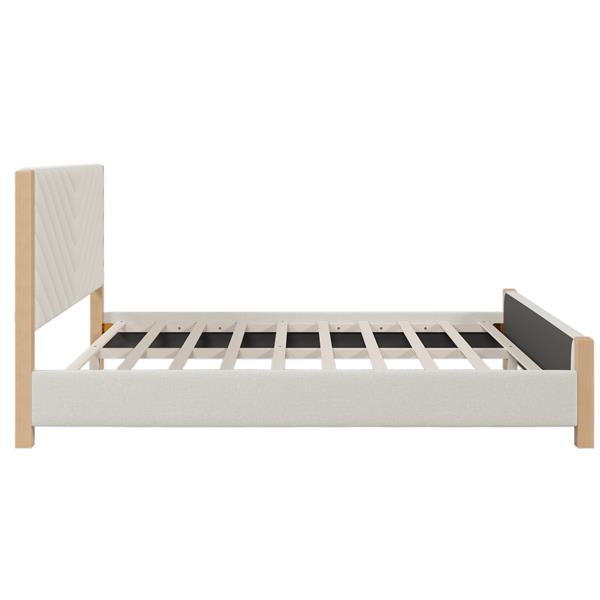 Modern Mid-Century Queen Upholstered Platform Bed Frame with Tufted Headboard and Solid Wood Legs,No Box Spring Needed,Beige