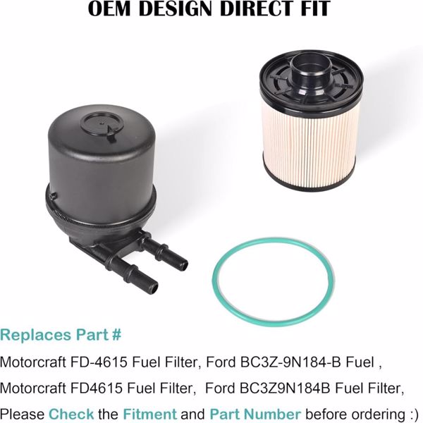 FD-4615 6.7 Powerstroke Fuel Filter for 2011-2016 Ford F250 F350 F450 F550 Super Duty Truck 5 Micron Diesel Fuel Filter Water Separator Kit Replace Motorcraft FD4615 BC3Z-9N184-B