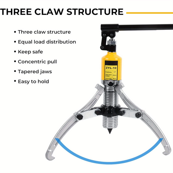 10 Ton Hydraulic Gear Puller, Adjustable 2 or 3 Jaws Bearing Hub Separator, for Pulling Hubs, Gears, Bearings, Hydraulic