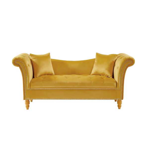 浅棕色带2个枕头的天鹅绒沙发凳，带存储空间，适用于客厅和休息室-6