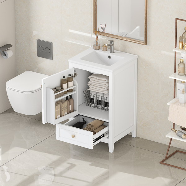 20" Bathroom Vanity with Sink, Bathroom Cabinet with Soft Closing Door, Storage Rack and A Drawer, White 