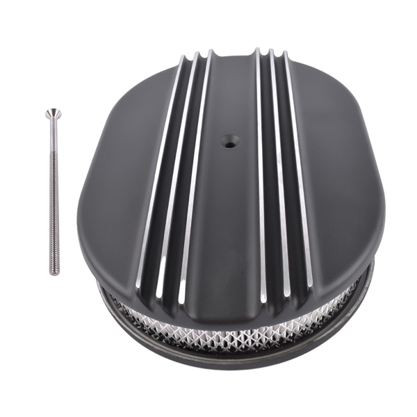 12" Oval Black Aluminum Half Finned Air Cleaner Assembly for Chevy Ford 5-1/8" Carb 