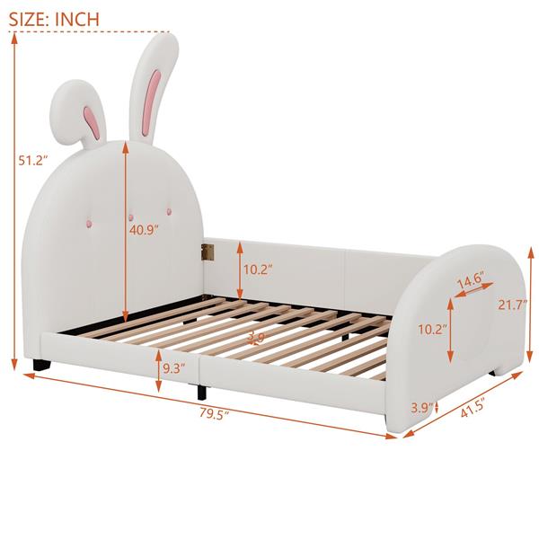 Twin size Upholstered Rabbit-Shape Princess Bed ,Twin Size Platform Bed with Headboard and Footboard,White