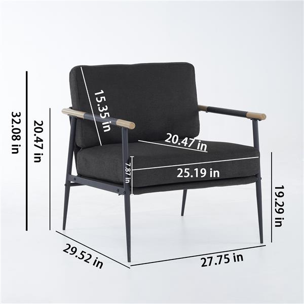 Leisure Lounge Chair Arm Chair with Metal Frame, Upholstered Side Chair Comfy Sitting Chair for Living Room, Black Chenille