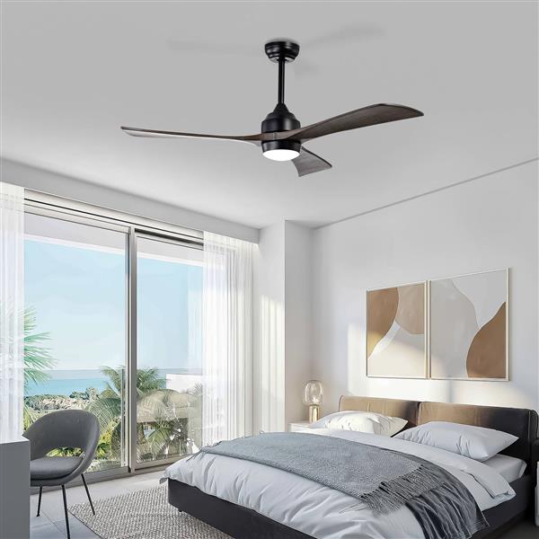 52" Ceiling Fan with Lights Remote Control,Quiet DC Motor 3 Blade Ceiling Fans 6 Speed Levels,Reversible Ceiling Fan, for Patio Living Room, Bedroom, Office,Indoor.(Matte Black +Black Walnut )