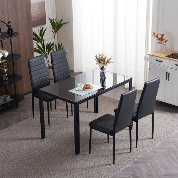 4pcs Elegant Assembled Stripping Texture High Backrest Dining Chairs Black（Replace encoding：13028198-18410366）