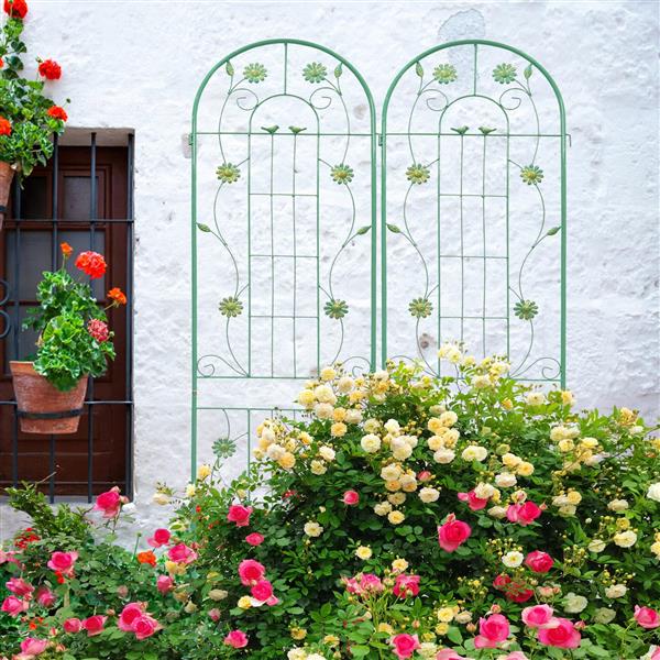 2 Pack Metal Garden Trellis 86.7" x 19.7" Rustproof Trellis for Climbing Plants Outdoor Flower Support Green