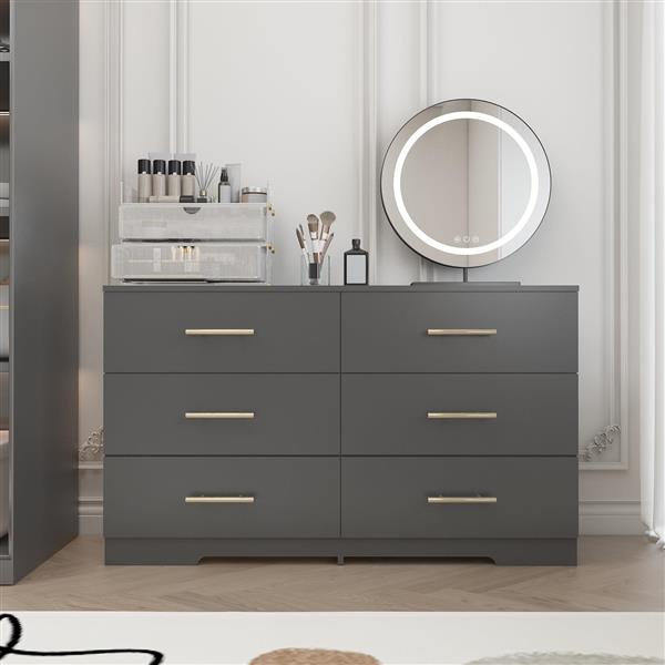 Black color Large 6 drawers chest of drawer dressers table with golden handle（Mirror not included）