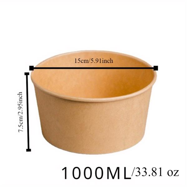 33 oz disposable bowl, 100 pieces, kraft paper bowl, circular paper food container, used for hot and cold food, soup, ice cream, and yogurt