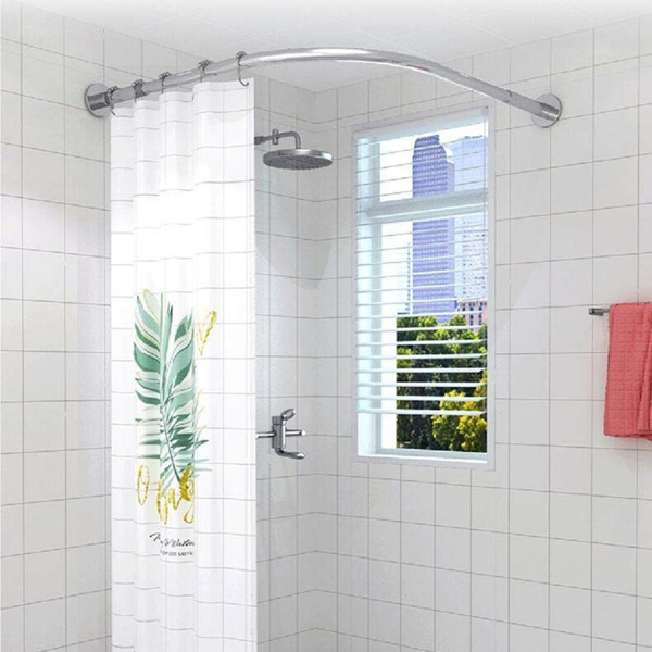 L Shape Extendable Shower Curtain Rod No Drill Bathroom Curved Corner Telescoping Rail Bar 304 Stainless Steel Pole Holder Rustproof For Bathtub,Clothing Store,75 to 95cm*120 to 165cm