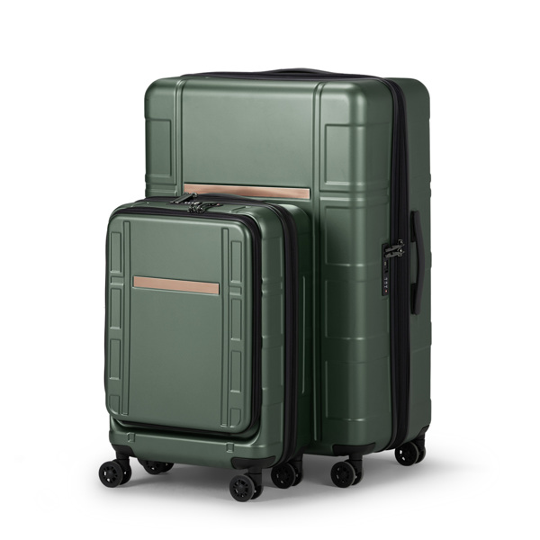 Luggage Expandable Suitcase 2 Piece Set Carry On ABS+PC Spinner Trolley with pocket Compartment Weekend Bag ， Dark Green Color