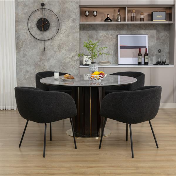 040-Set of 2 Boucle Fabric Dining Chairs With Black Metal Legs,Black