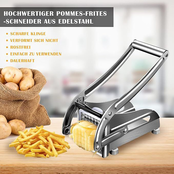 Pommesschneider - Pommes Frites Schnitzer aus Edelstahl- 2 Schneideeinsätzen DHL