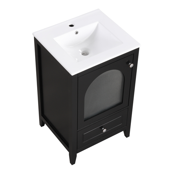 20" Bathroom Vanity with Sink, Bathroom Cabinet with Soft Closing Glass Door, A Drawer, Black 