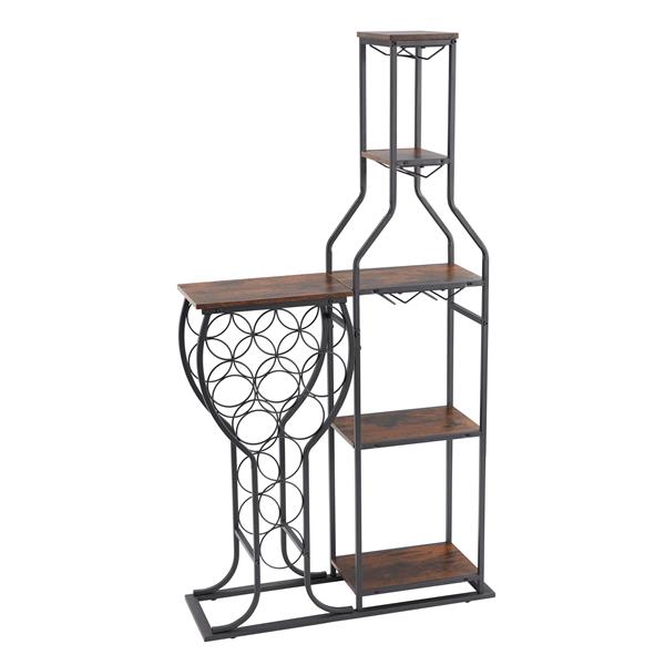 11 Bottle Wine Bakers Rack, 5 Tier Freestanding Wine Rack with Hanging Wine Glass Holder and Storage Shelves, Wine Storage Home Bar for Liquor and Wine Storagefor Kitchen, Dining Room