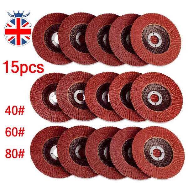 15pcs FLAP GRINDING SANDING DISCS 115mm 4.5" 40 60 80 GRIT ANGLE WHEEL DISCS