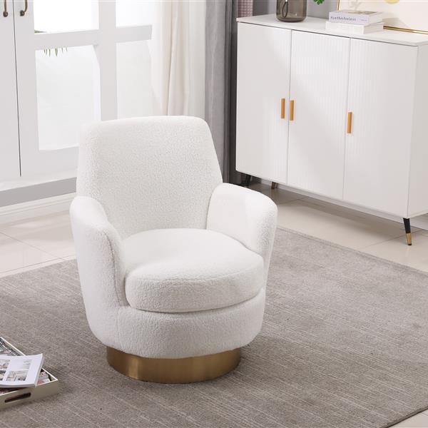 Teddy Swivel Barrel Chair, Swivel Chairs Armchair for Living Room, Reading Chairs for Bedroom Comfy, Round Barrel Chairs with Gold Stainless Steel Base (Ivory)