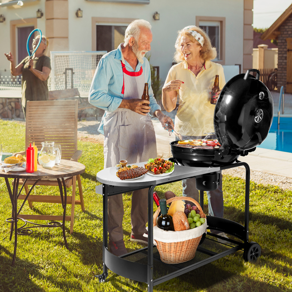 110*45*110cm Portable Charcoal Grill with Wheels and Sidetable, Large BBQ Smoker with Adjustable Vents on Lid for Outdoor Party Camping Picnic