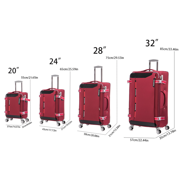 Softside Upright Luggage Set Expandable, Lightweight,4-Piece (20//24/28/32) ,Claret Red