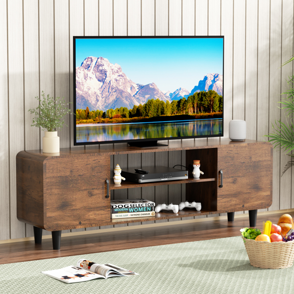 TV Stand for 55 Inch TV, Entertainment Center with Storage Cabinets, Soft Hinge Door with Handle, Media Console Table for Living Room Bedroom, Rustic Brown[Unable to ship on weekends, please note that