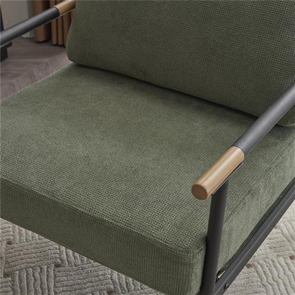 Upholstered Mid Century Lounge Chair Reading Armchair Chenille Fabric Modern Arm Chair with Metal Frame , Chair for Living Room,  Green