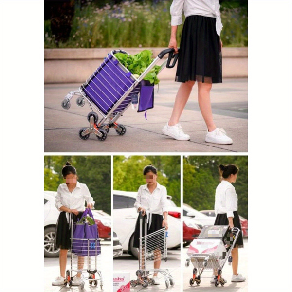 Folding Rolling Cart with Wheels Shopping Cart Portable Trolley Bag, Utility Cart Heavy Duty Stair Carts with Adjustable Bungee Cord and 2 Models Switching Big Volume (8 Wheels no Braking)