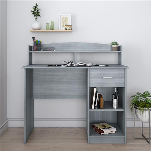 Modern Office Desk with Hutch, Grey