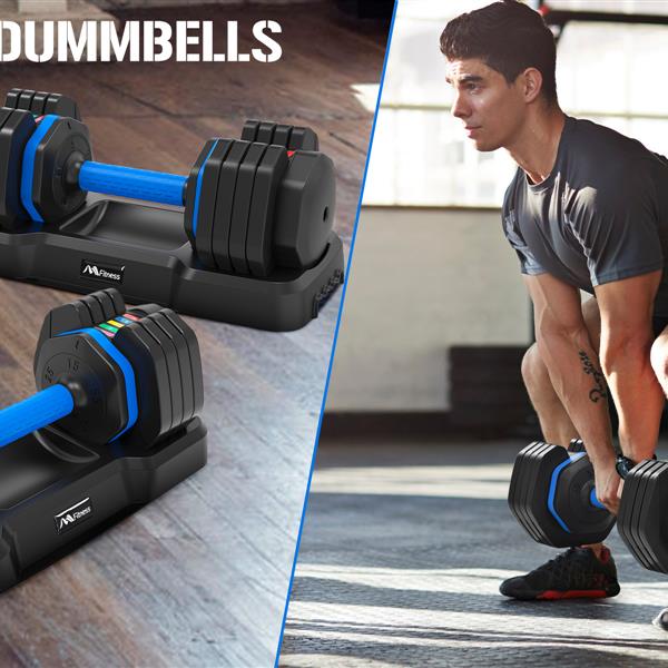 Adjustable Dumbbell - 55lb Single Dumbbell with Anti-Slip Handle, Fast Adjust Weight by Turning Handle with Tray, Exercise Fitness Dumbbell Suitable for Full Body Workout