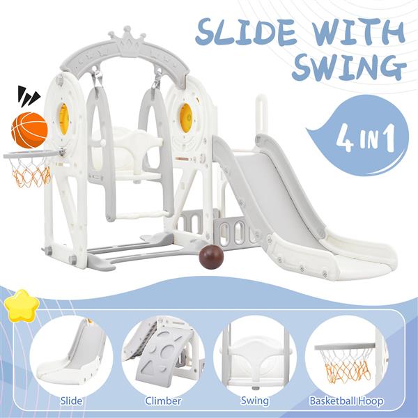 Toddler Slide and Swing Set 5 in 1, Kids Playground Climber Slide Playset with Basketball Hoop  Combination for Babies Indoor & Outdoor