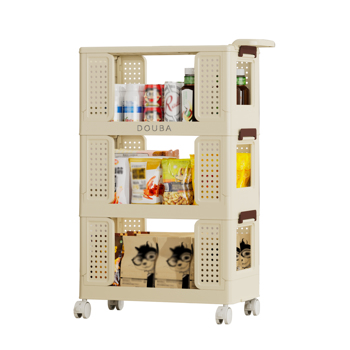 3-Tier Kitchen Storage Cart,Multifunction Utility Rolling Storage Organizer,Mobile Shelving Unit Cart with Lockable Wheels for Bathroom,Laundry,Living Room