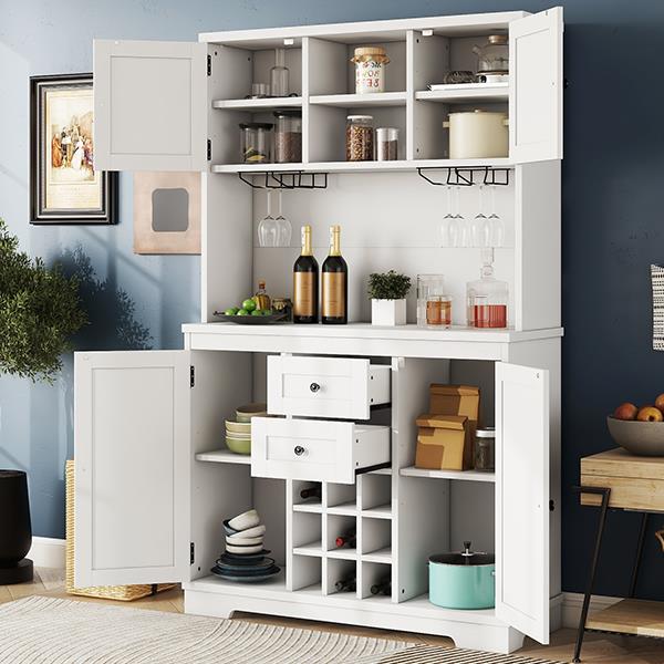 Coffee Bar Cabinet Kitchen Cabinet with Storage, Farmhouse Wine Cabinet with Drawers shelves and cabinets, Buffet Cabinet Wine & Glass Racks for Dining Room, White