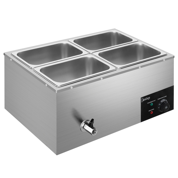 ZOKOP 110V 600W 5L*4 Stainless Steel Four Plates Heating Food Warming Soup Pool Silver