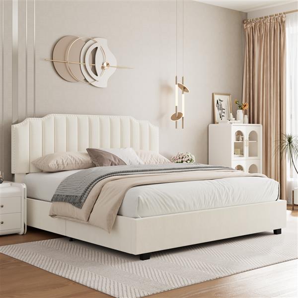 LIFT UP VELVET BEIGE QUEEN SIZE BED