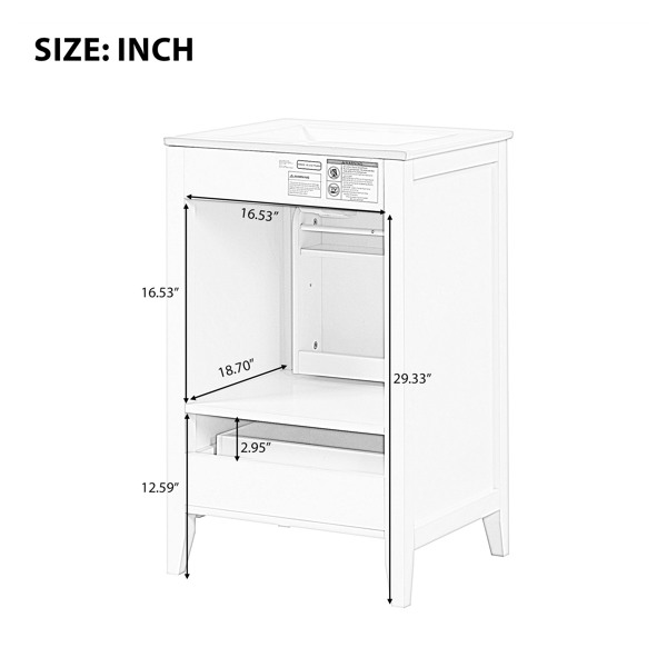 20" Bathroom Vanity with Sink, Bathroom Cabinet with Soft Closing Door, Storage Rack and A Drawer, White 