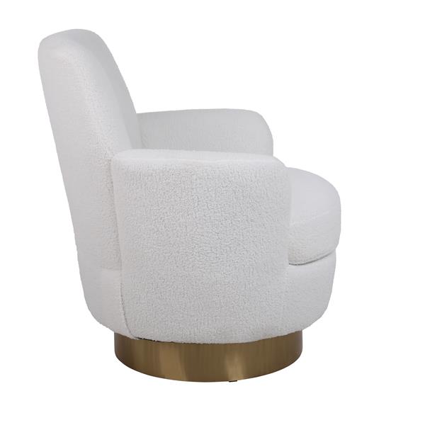 Teddy Swivel Barrel Chair, Swivel Chairs Armchair for Living Room, Reading Chairs for Bedroom Comfy, Round Barrel Chairs with Gold Stainless Steel Base (Ivory)