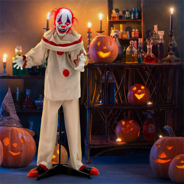 5 FT  Halloween Clown Decoration with Glowing Red Eyes