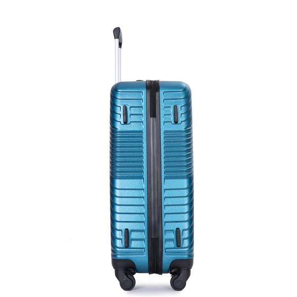 3 Piece Luggage Sets PC+ABS Lightweight Suitcase with Two Hooks, Spinner Wheels, (20/24/28) Dark Blue