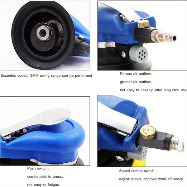 6" 10000-RPM High Rotating Speed Tool for Rust Removal Pneumatic polishing machine, Sanding and Fine Polishing of Iron, Wood, Plastic, Metal, Rubber, Stone, Marble