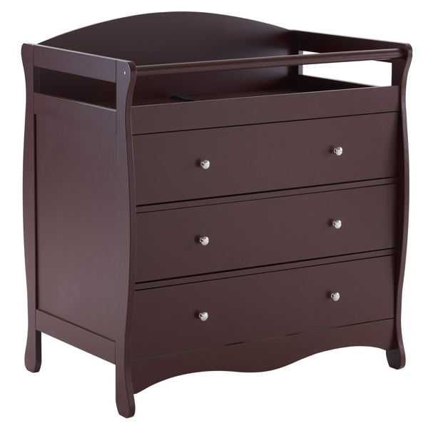 【Old Code:62594198】90*58*99cm Three Drawers With Seat Belt Baby Wooden Bed Nursing Table Brown