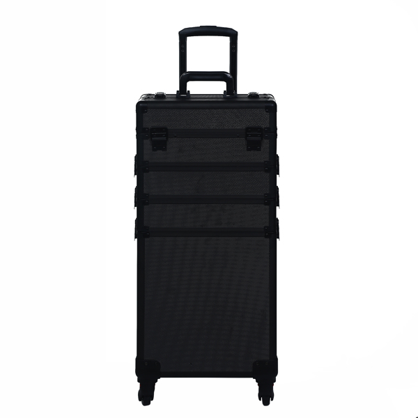 FCH 4pcs trolley type with universal wheels ABS all black cosmetic case