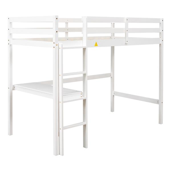 Twin Loft Pine Wood Bed with  built-in desk, Safety Guardrails, Ladder,White