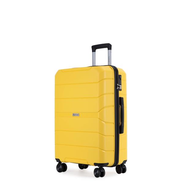 Hardshell Suitcase Spinner Wheels PP Luggage Sets Lightweight Durable Suitcase with TSA Lock,3-Piece Set (20/24/28) ,Yellow