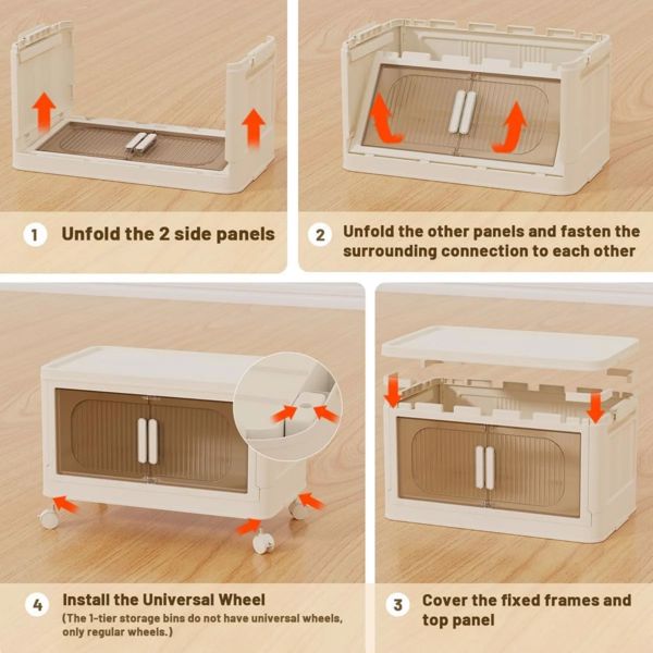 19.69" Side Wide Folding Storage Cabinet ,5 Tiers,19.69"×11.81"×50.00",Collapsible Storage Bins with Magnetic Door, Plastic Storage Cabinet with Wheels, Closet organizers and Storage Containers 