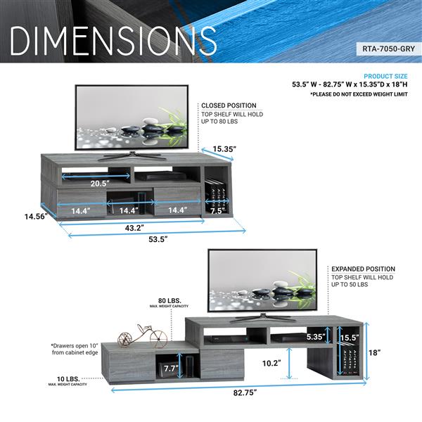 Adjustable TV Stand Console for TV's Up to 65"