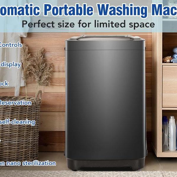 Portable home automatic washer, Maximum 2.0 Cu.ft. of laundry, 8 water levels/10 programs for apartments, college dorms, RVs, camping and other places where space is limited