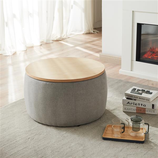 Round Storage Ottoman, 2 in 1 Function, Work as End table and Ottoman, Dark Grey (25.5"x25.5"x14.5")