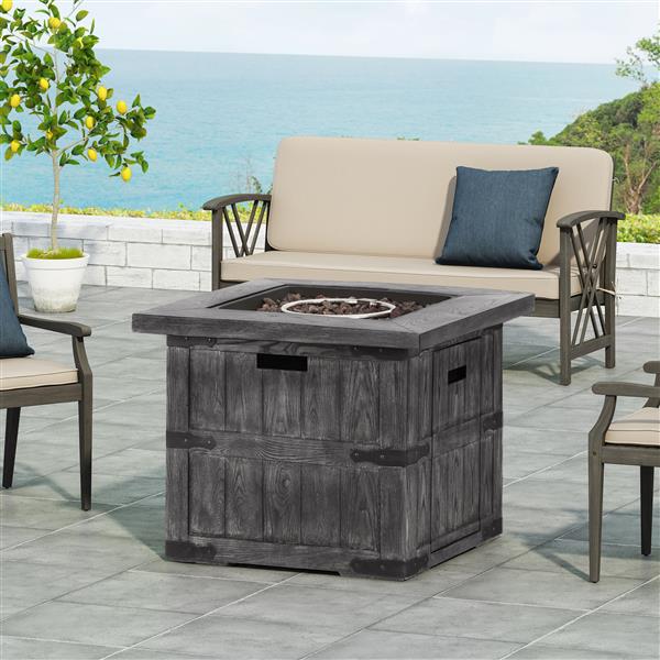 Outdoor Patio 24.5" H x 30" W Square Gas Burning Concrete Fire Pit - 40, 000 BTU, Fire Pit Table with Tank inside, Grey