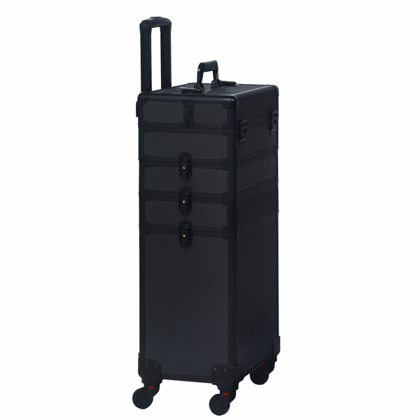 FCH 4pcs trolley type with universal wheels ABS all black cosmetic case